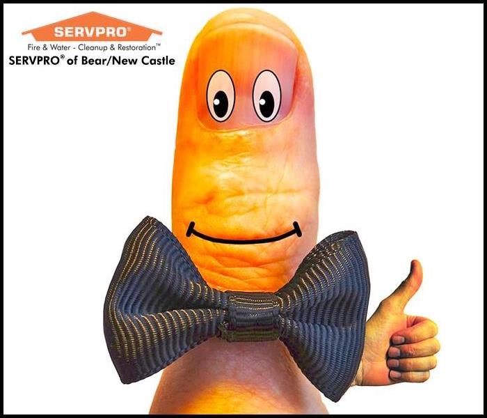 Image of a thumb in a bow tie giving a thumbs up