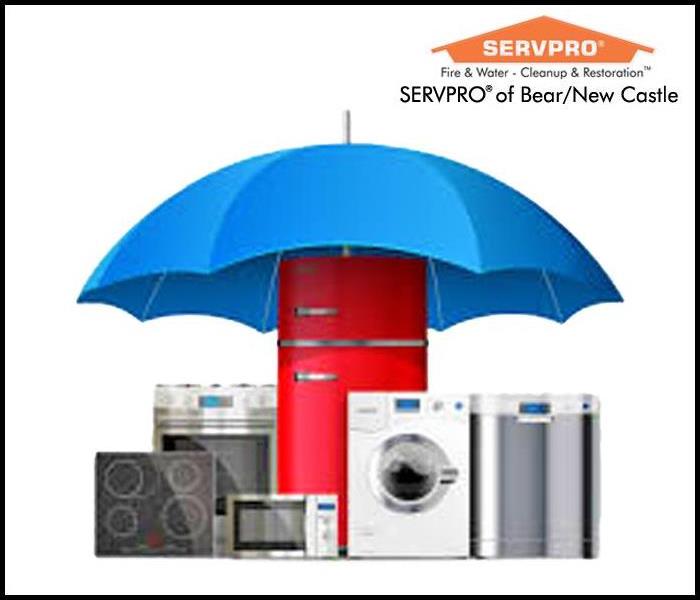 Blue umbrella over appliances