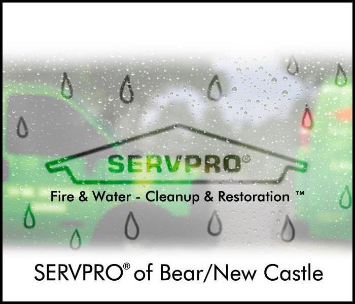 SERVPRO of Bear/New Castle's logo on wet, foggy window
